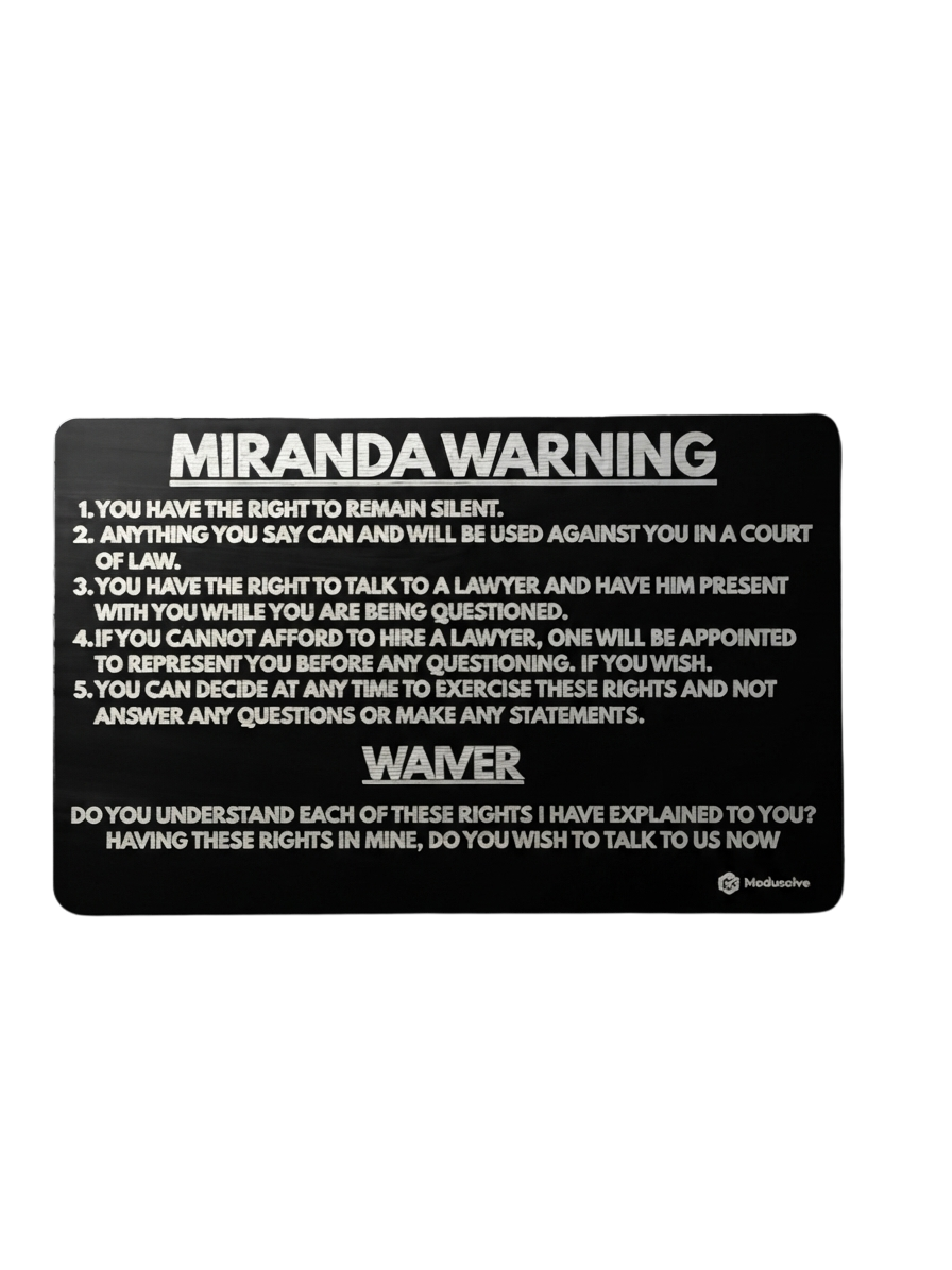 Laser Engraved Metal SFST & Miranda Warning Card | Law Enforcement Pocket Reference