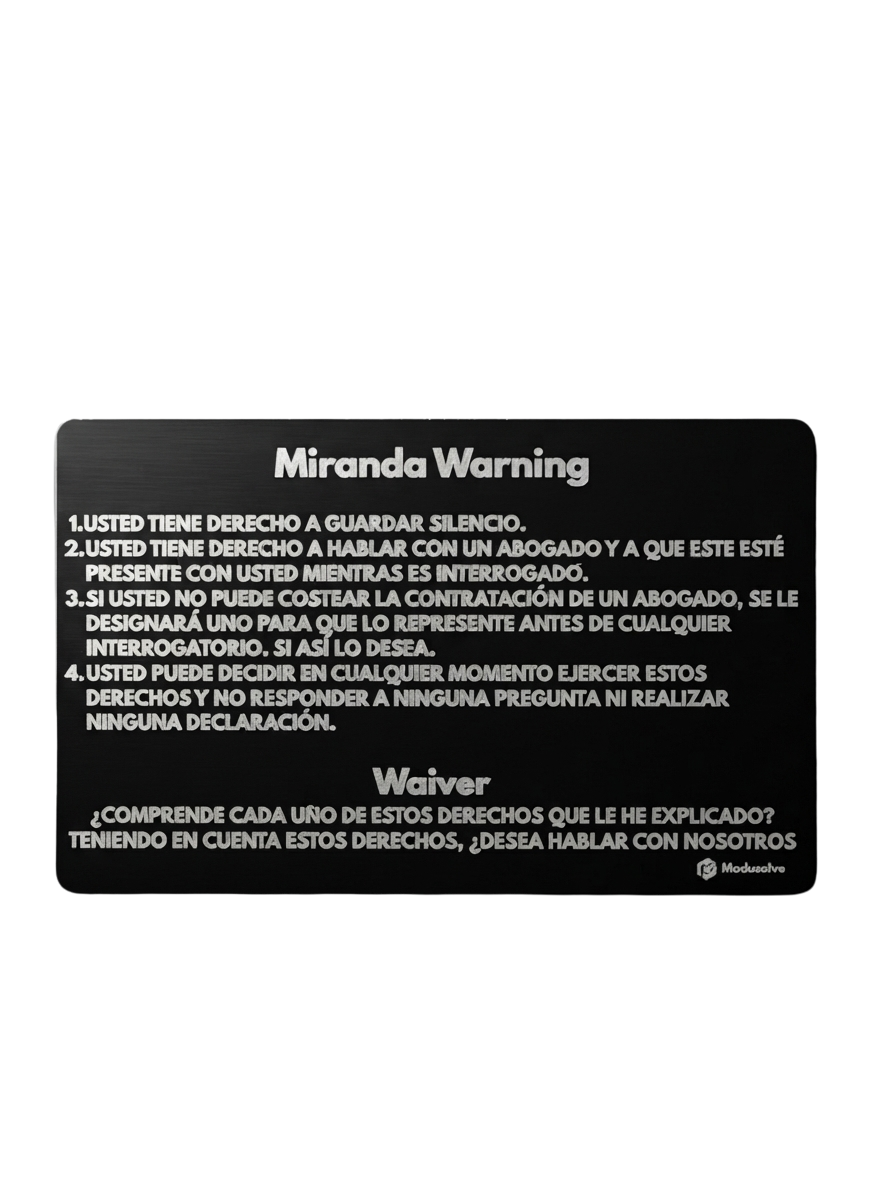 Laser Engraved Metal SFST & Miranda Warning Card | Law Enforcement Pocket Reference