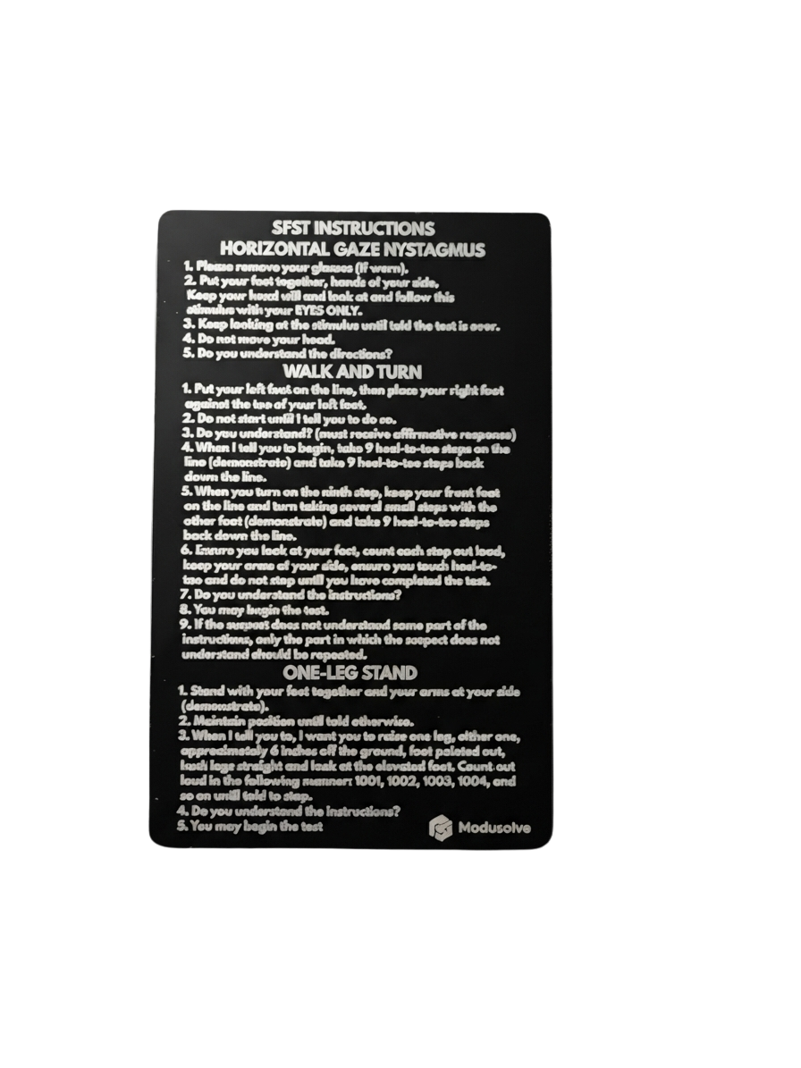 Laser Engraved Metal SFST & Miranda Warning Card | Law Enforcement Pocket Reference